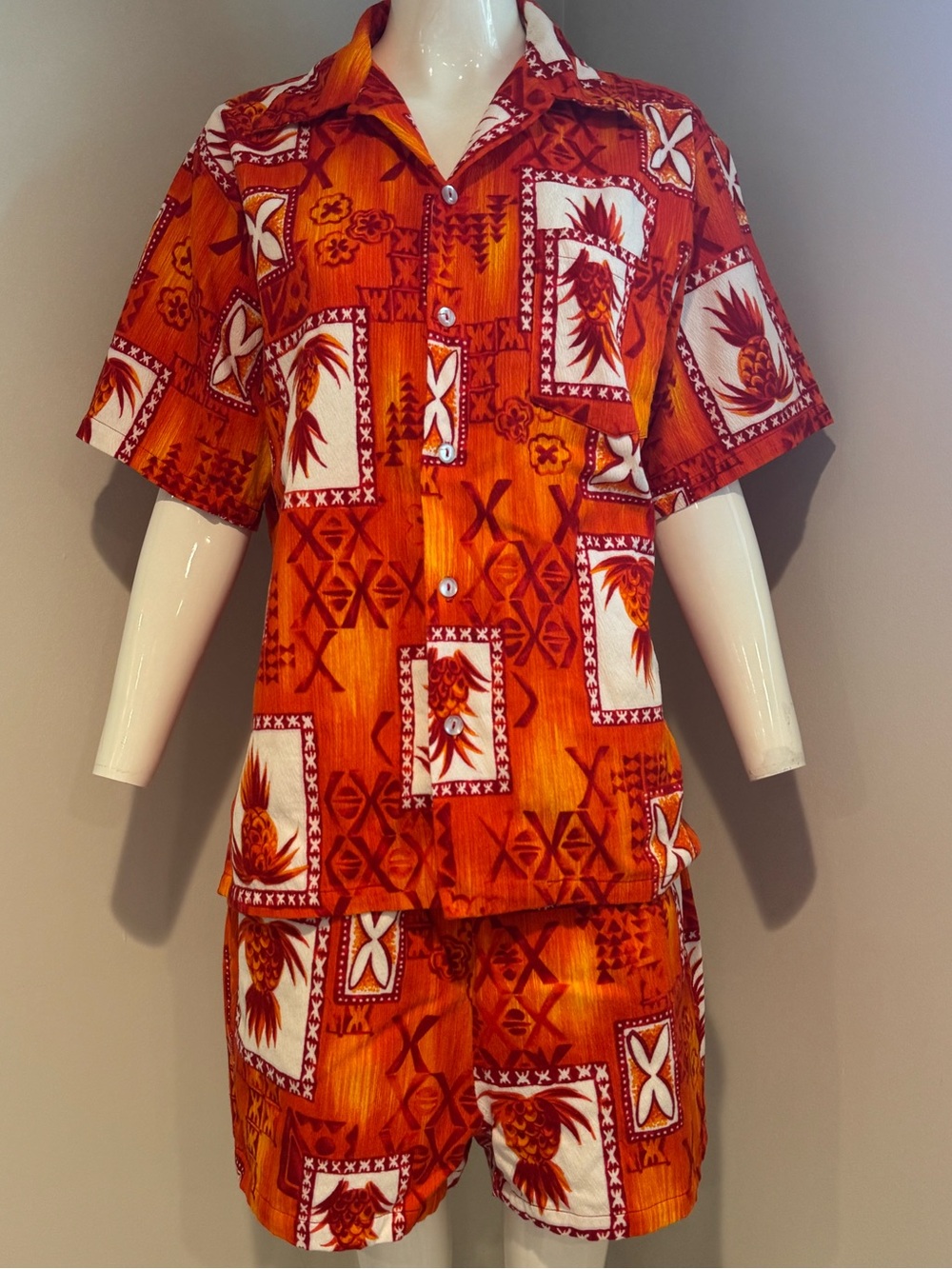 Vintage Hukilau Fashions Hawaii 2 Pc Cabana Set Shirt Shorts Cotton L
